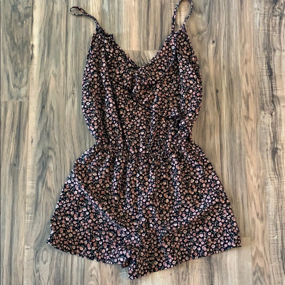 Black, with pink flower Floral romper